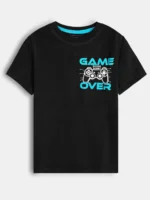 Boys Cotton Regular Fit Graphic T-Shirt -Black