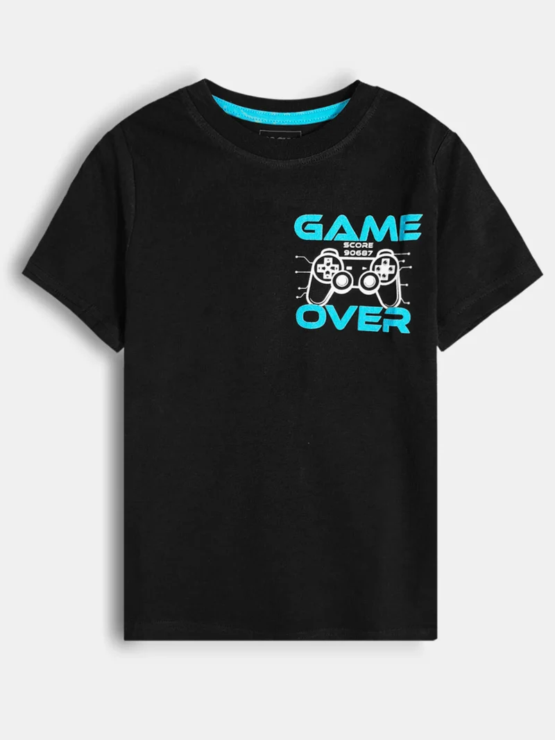 Boys Cotton Regular Fit Graphic T-Shirt -Black