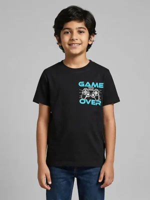 Boys Cotton Regular Fit Graphic T-Shirt -Black