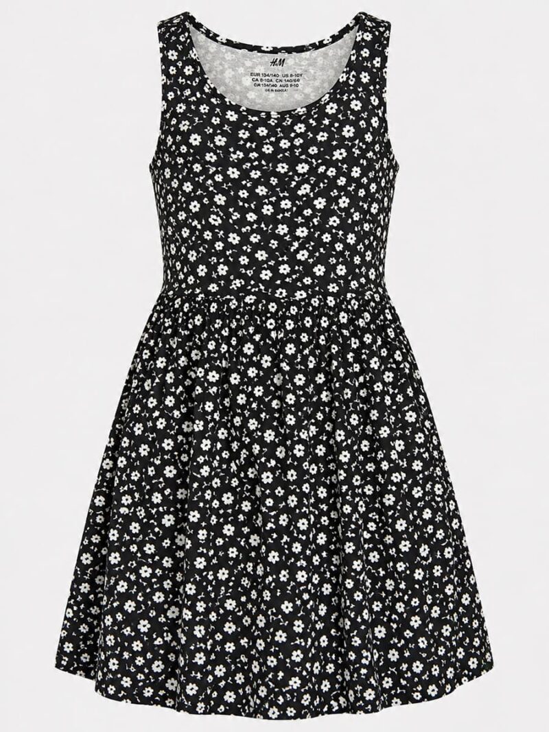 Girls Cotton Fit & Flare Frock - Black