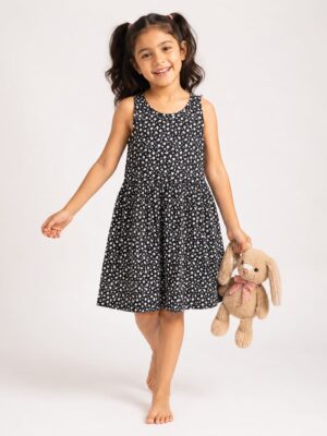 Girls Cotton Fit & Flare Frock - Black