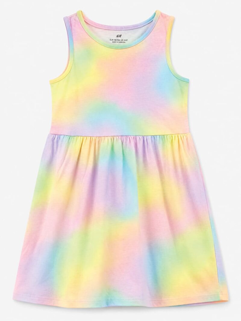Girls Cotton Tie-Dye Sleeveless Frock -Multicolour