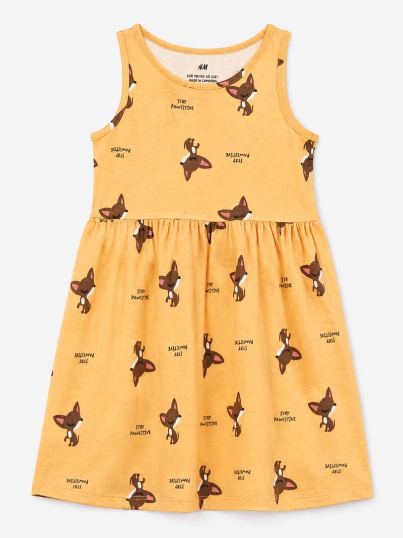 Girls Cotton Sleeveless Printed Frock -Orange