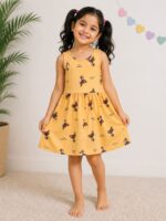 KG-FR-371-3-OR-4-6Y-f Girls Cotton Sleeveless Printed Frock -Orange