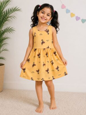 Girls Cotton Sleeveless Printed Frock -Orange