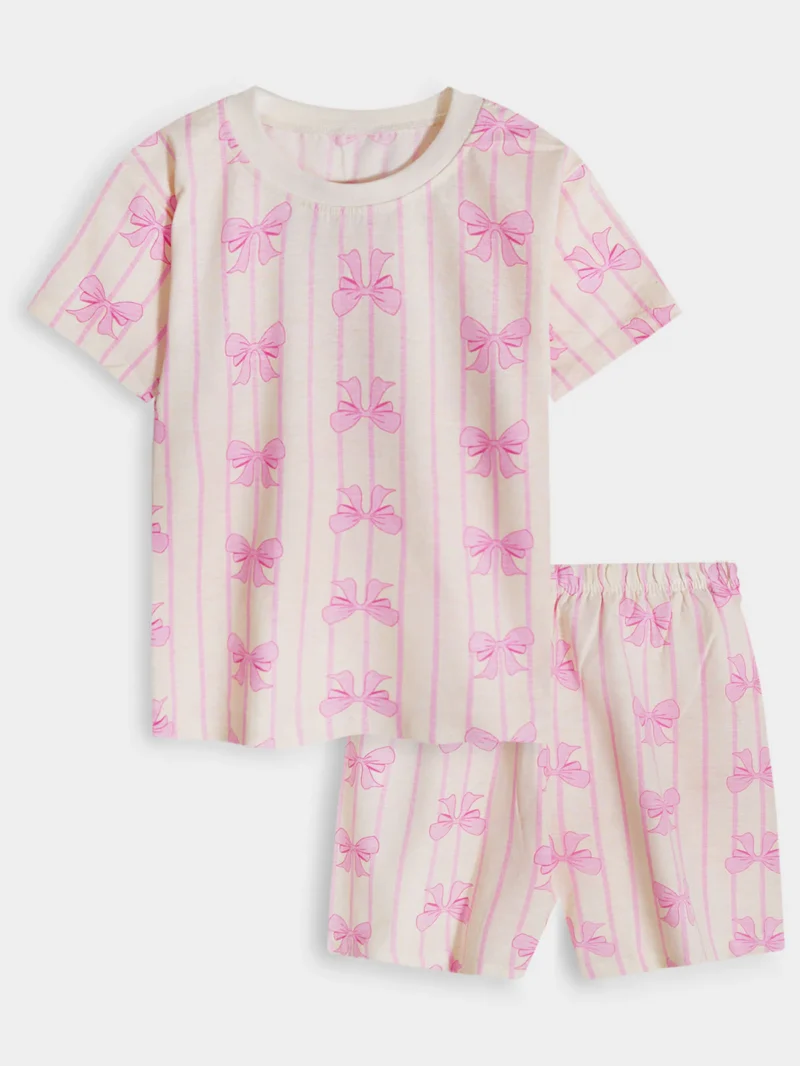Girls Cotton Printed Short Nightwear Set - Pink
