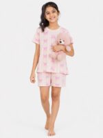 KG-NS-361-04-PK-11-12Y-f Girls Cotton Printed Short Nightwear Set - Pink