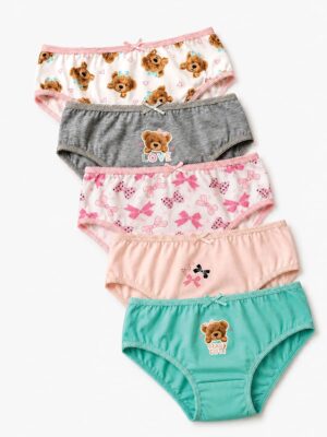 Girls Cotton Printed Panties Multicolor 5 Pcs Pack