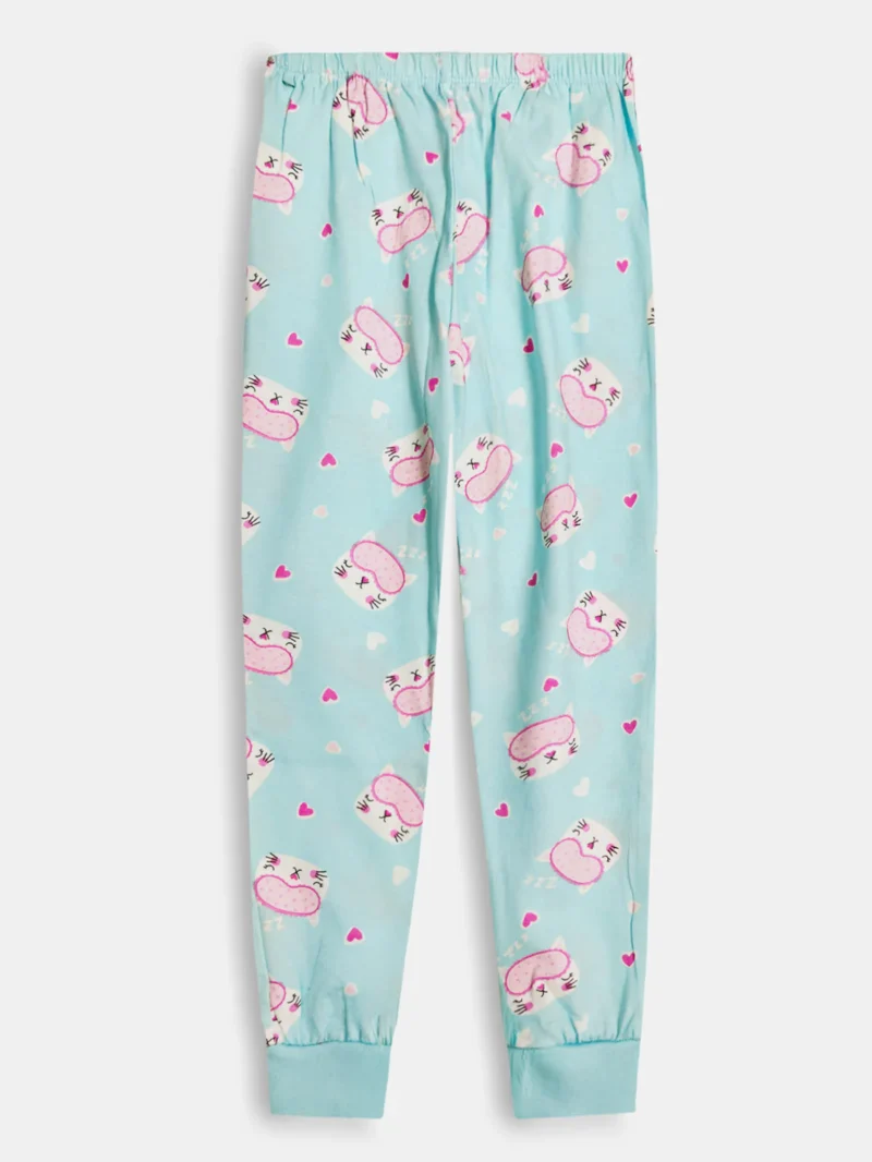 Girls Cotton Printed Pyjama Set -Seafoam Green