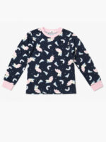 KG-PY-367-03-NB-5-6Y-b.. Girls Cotton Unicorn Print Pyjama Set -Navy Blue