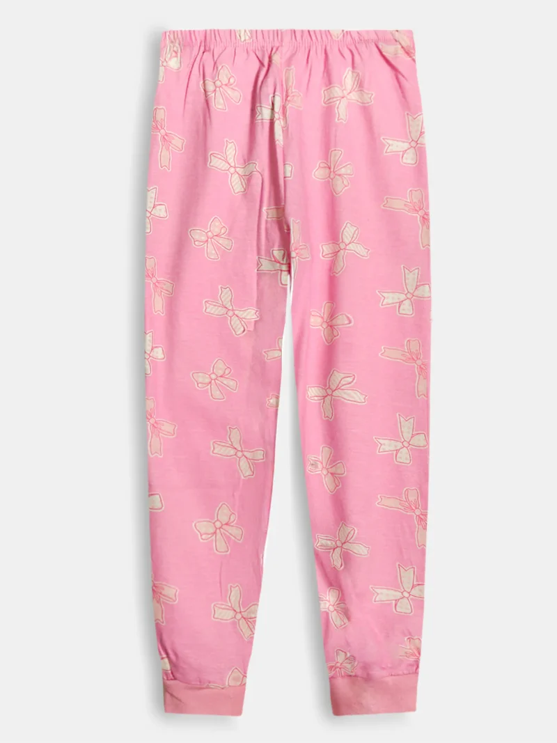 Girls Cotton Printed Pyjama Set -Peach