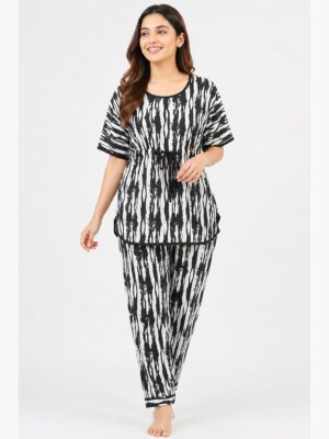 Women's Lycra Printed Kaftan Set - Black & White