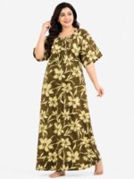 Women’s Cotton Plus-Size Zip Nighty - Olive Green