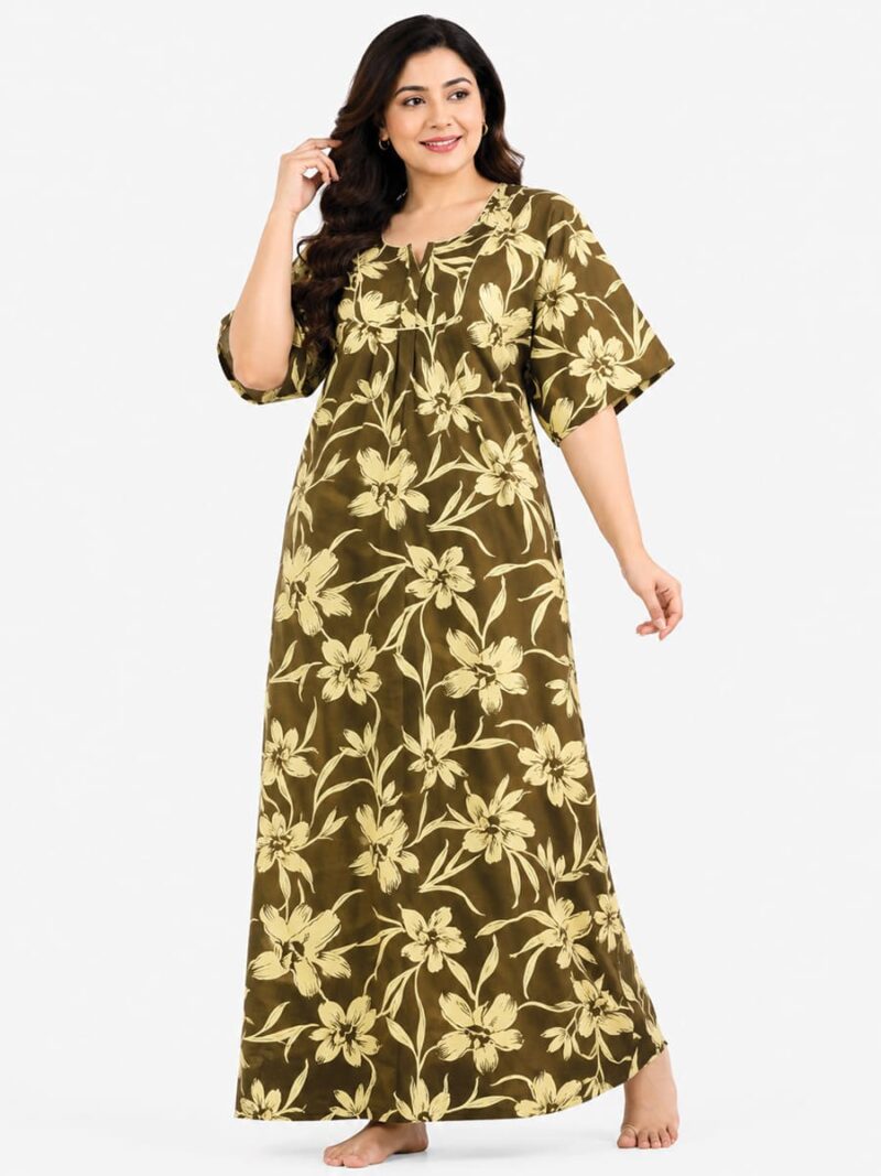 Women’s Cotton Plus-Size Zip Nighty - Olive Green