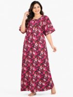 W-NY-383-03-RBY-4XL-F Women’s Cotton Plus-Size Zip Nighty - Raspberry