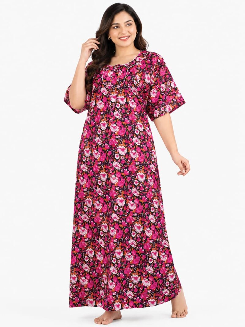 W-NY-383-03-RBY-4XL-F Women’s Cotton Plus-Size Zip Nighty - Raspberry