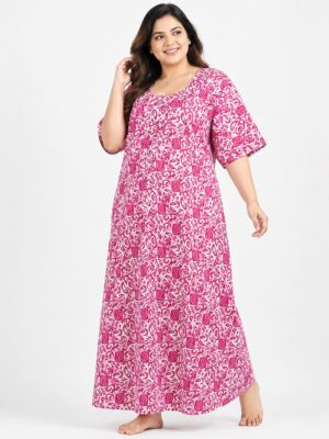 Women’s Cotton Plus-Size Zip Nighty - Pink