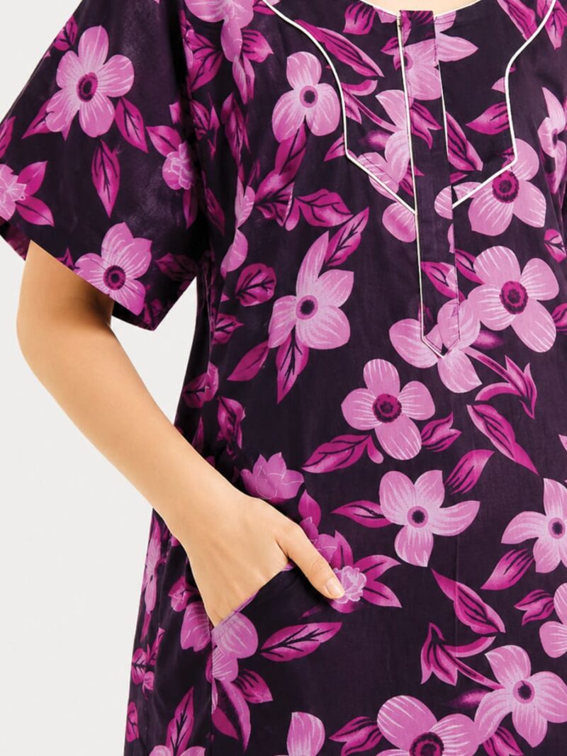 Women’s Cotton Plus-Size Zip Nighty - Purple