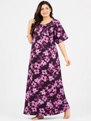 Women’s Cotton Plus-Size Zip Nighty - Purple