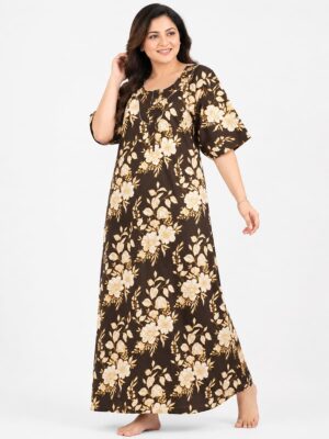 Women’s Cotton Plus-Size Zip Nighty -Coffee