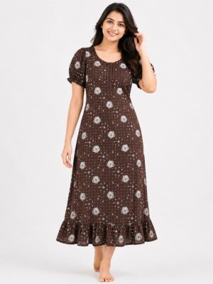 Women's Cotton Zip Frock Nighty - Coffee