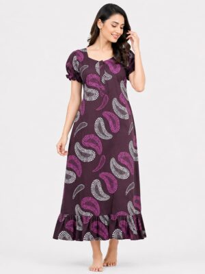 Women's Cotton Zip Frock Nighty - Purple