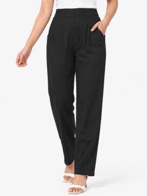 Women's Cotton Blend Casual Pants with Pockets - Black