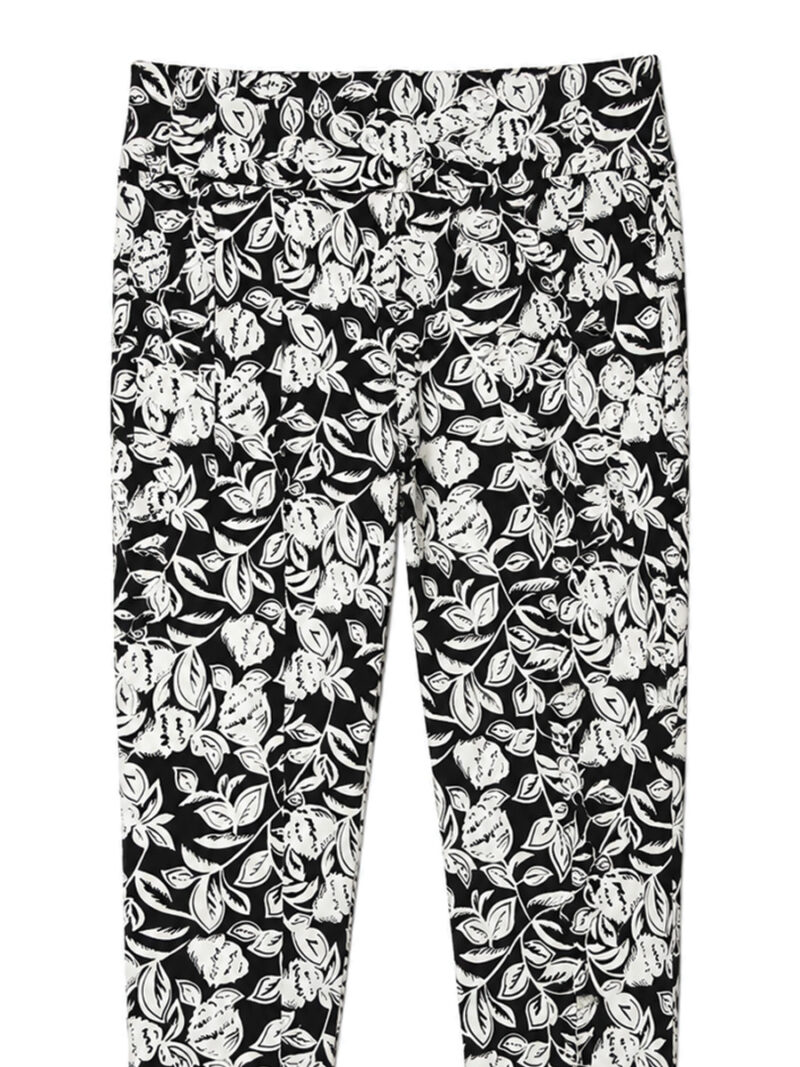 Women's Viscose Floral Print Slim Fit Pant - Black & White