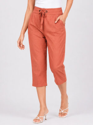 Women's Cotton Blend Tie-Waist Capri Pant - Terracotta