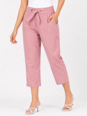 Women's Cotton Blend Tie-Waist Capri Pant - Pink