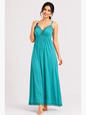 Cotton Bra-Slip Sleeveless Nightdress - Forest Green