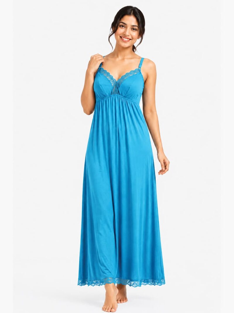 WBS-SABBNA-01-SB-FREE SIZE-21 Cotton Bra-Slip Sleeveless Nightdress - Sky Blue