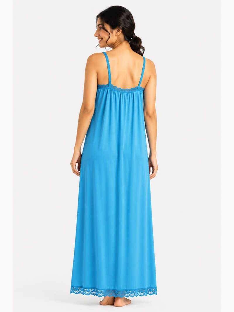 Cotton Bra-Slip Sleeveless Nightdress - Sky Blue