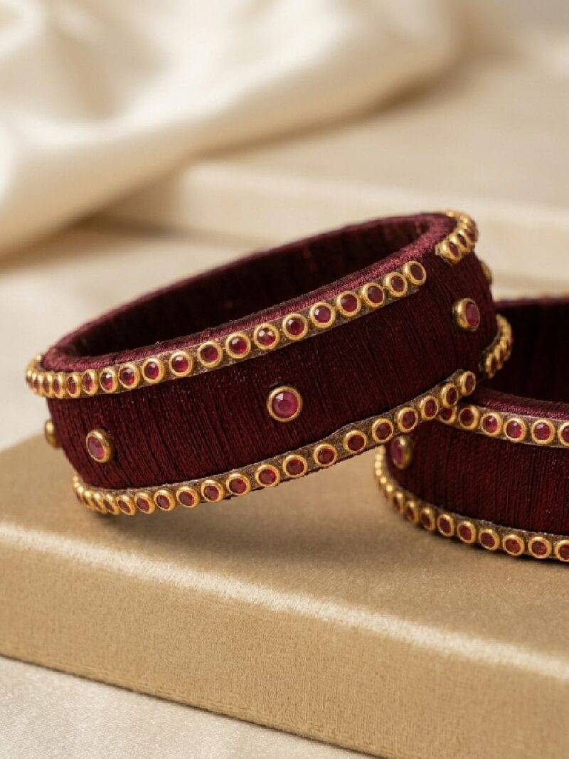 Women's Silk Thread Traditional Bangles - Brown