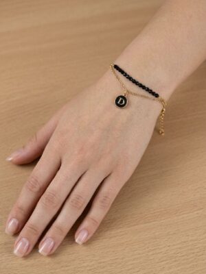 Women’s Gold Chain Bracelet with Beads - Black