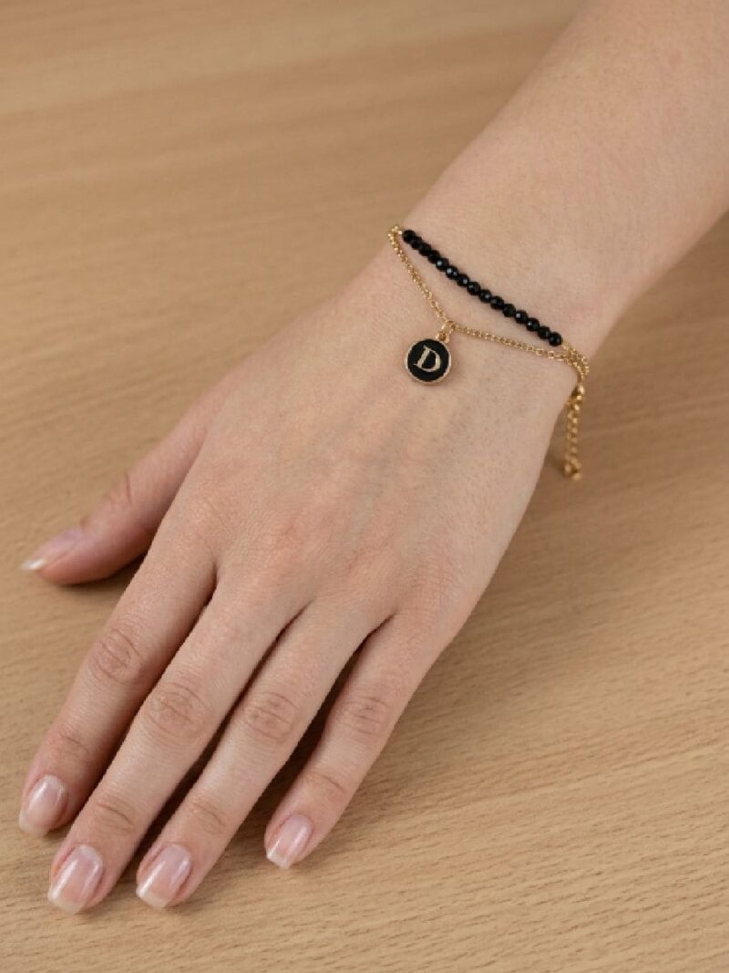 Women’s Gold Chain Bracelet with Beads - Black