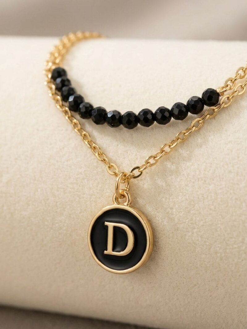 Women’s Gold Chain Bracelet with Beads - Black