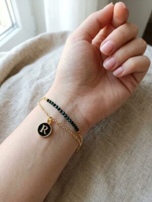Women’s Gold Chain Bracelet with Beads - Black
