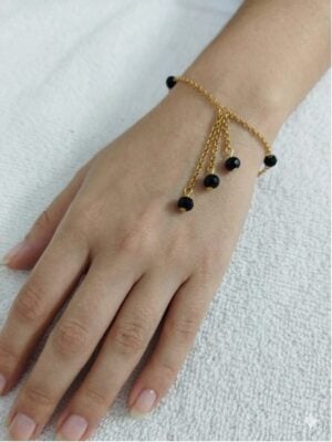 Women's Gold Chain Tassel Bracelet - Black
