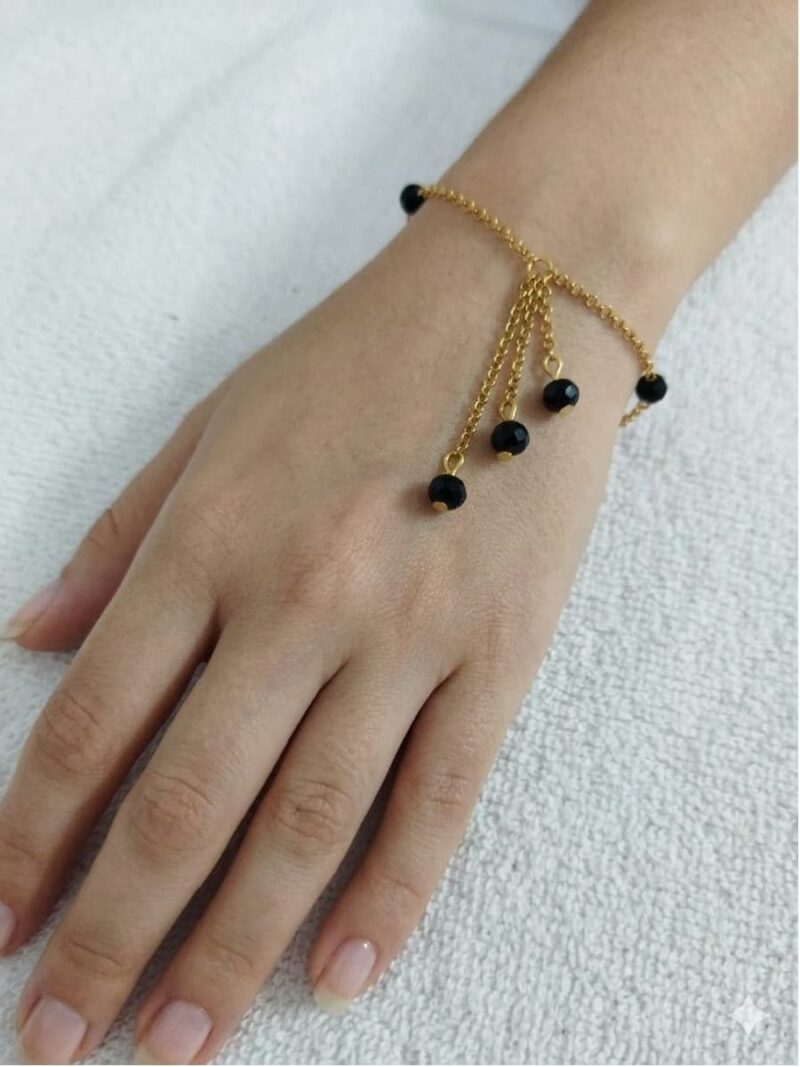 WJ-WP-BR04-BK-13 (1) Women's Gold Chain Tassel Bracelet - Black
