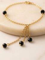 WJ-WP-BR04-BK-13 (3) Women's Gold Chain Tassel Bracelet - Black