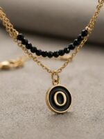 Women’s O Letter Gold Chain Bracelet with Beads - Black