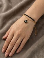 Women’s T Letter Gold Chain Bracelet with Beads - Black