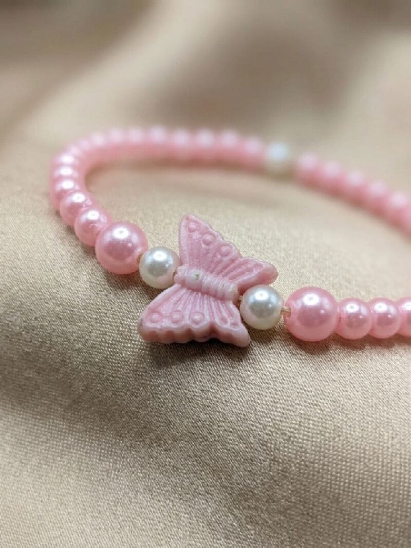 Girls Faux Pearl Butterfly Bracelet - Pink