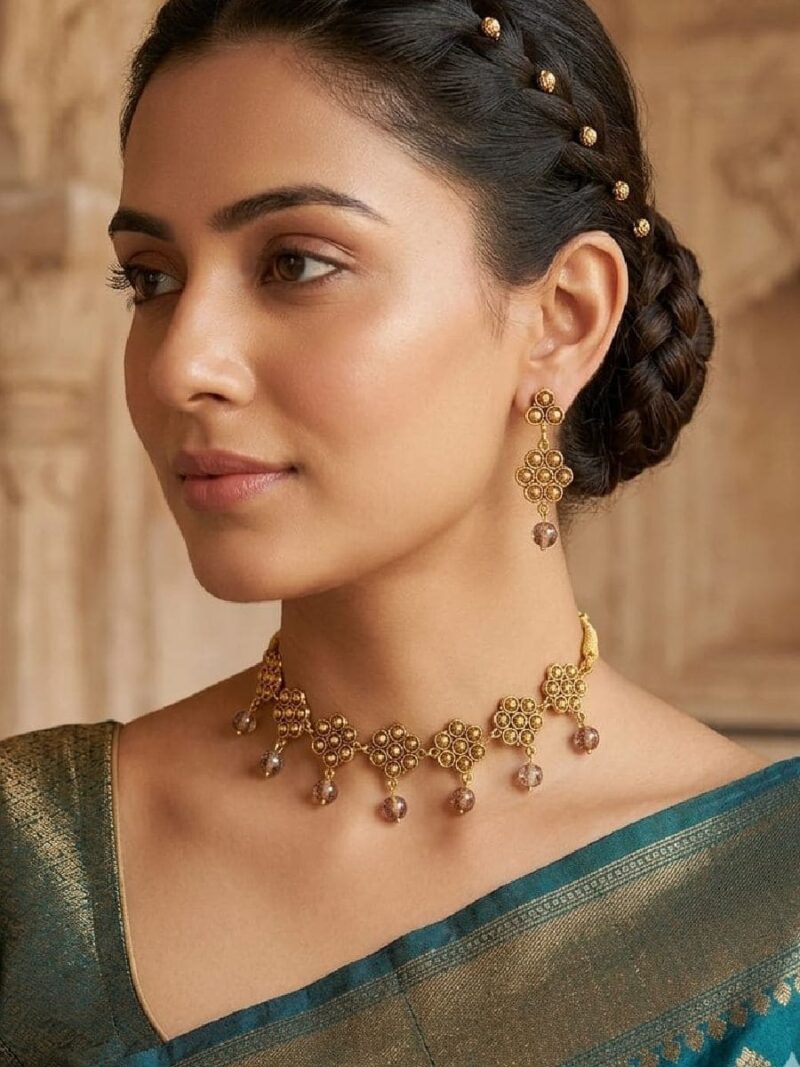 Women's Rhinestone Traditional Choker Set - Mustard Yellow