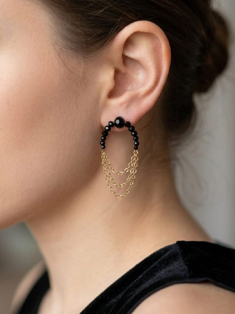 WJ-WP-ER06-BK-03 (1) Women's Crystal Chain Drop Earrings - Black