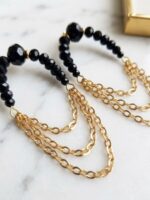 WJ-WP-ER06-BK-03 (3) Women's Crystal Chain Drop Earrings - Black