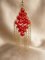 Women's Crystal Beaded Hanging Earrings - Red