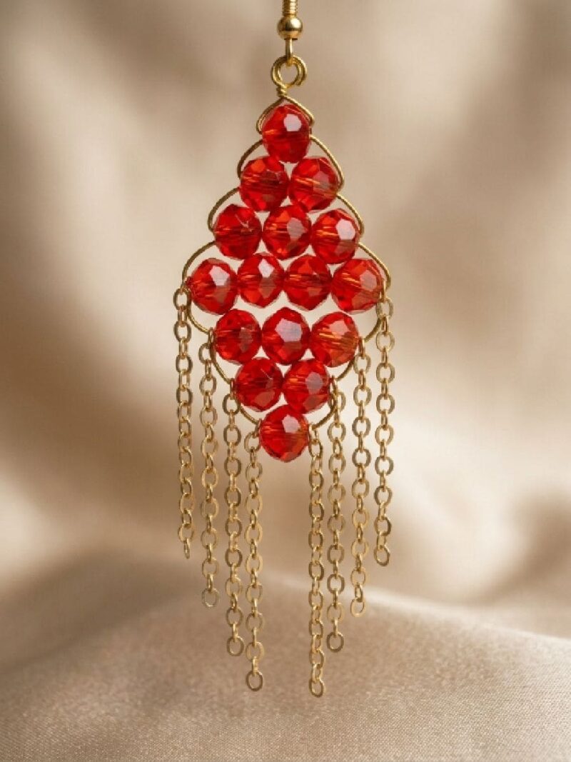 Women's Crystal Beaded Hanging Earrings - Red
