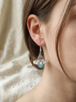 Women's Pearl Jhumka Earrings - Skyblue